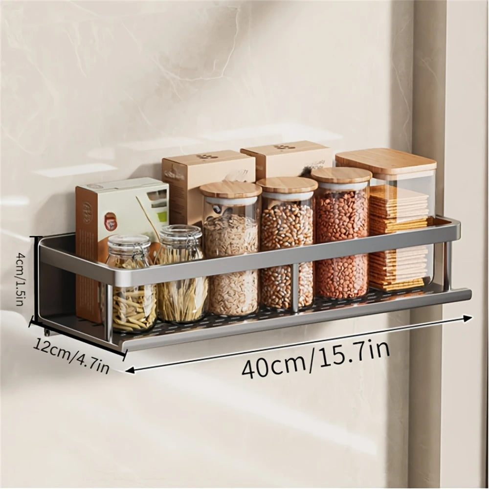 DH Multi-Functional Storage Rack 40×12×4 cm. Ideaal voor het opbergen van droge voeding, potten en verpakkingen. Stevig, stijlvol en muurbesparend.