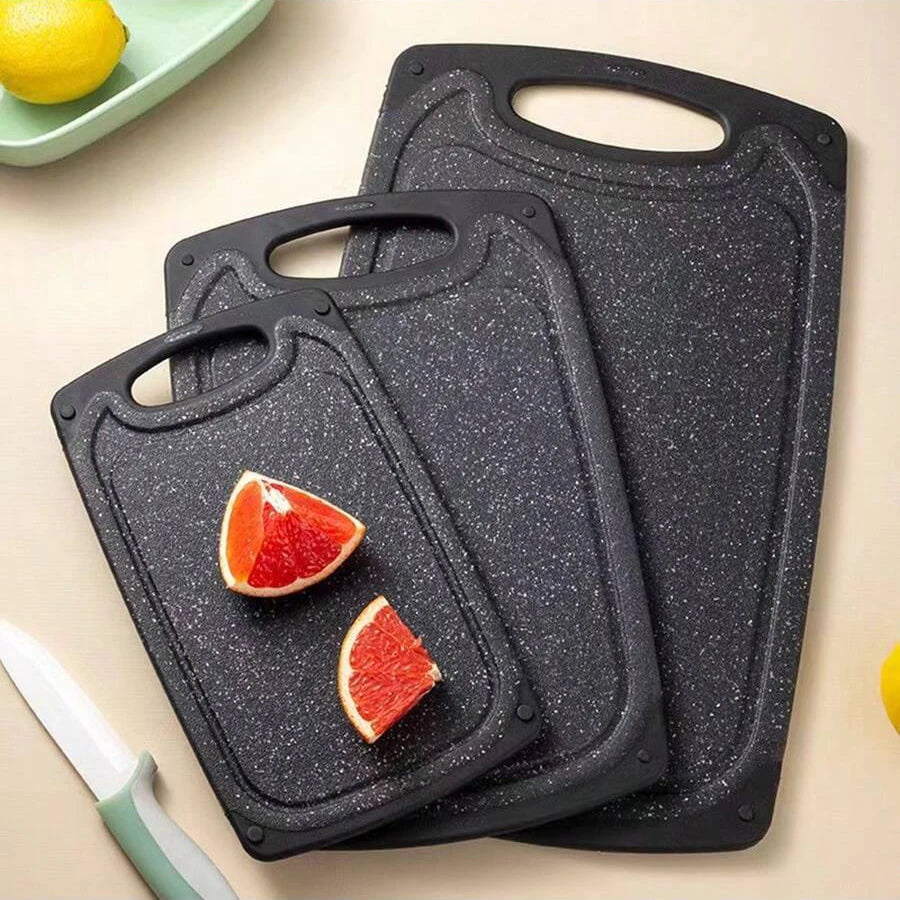 Set van 3 zwarte DH Cutting Boards met antislip en saprand. Krasbestendig en hygiënisch, ideaal voor snijden van groente, vlees en fruit.