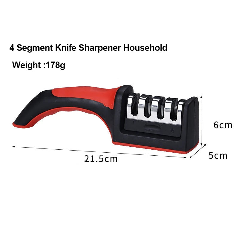 "DH Knife Sharpener met 4 slijpsegmenten, afmetingen 21.5 x 6 x 5 cm en gewicht 178 gram – compacte messenslijper voor huishoudelijk gebruik