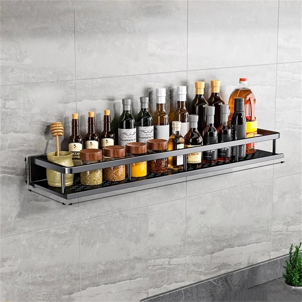 DH Multi-Functional Storage Rack, wandrek voor kruiden, flessen en keukenbenodigdheden. Ruimtebesparend en stijlvol zwart design.