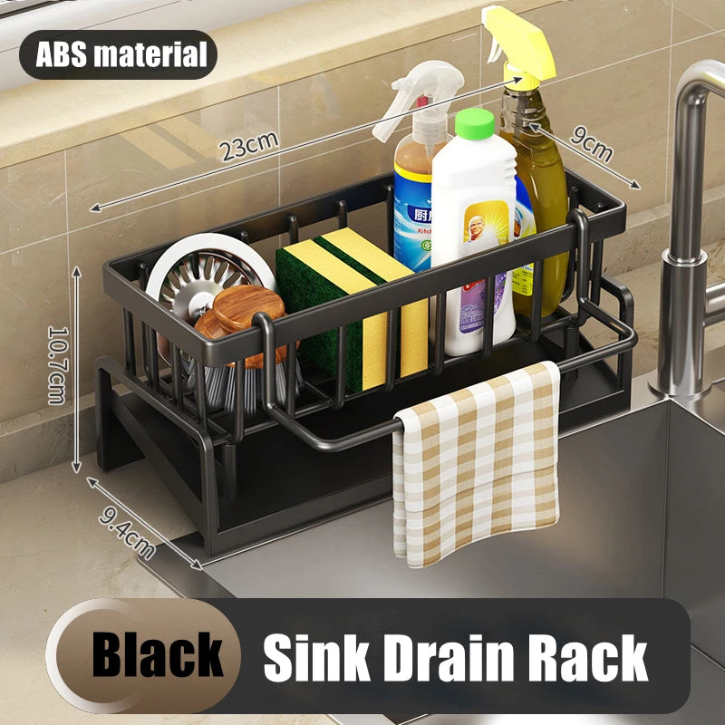 Zwarte DH spoelbak organizer – strak en modern design met ruimte voor sponsen, zeep en schoonmaakmiddelen.
