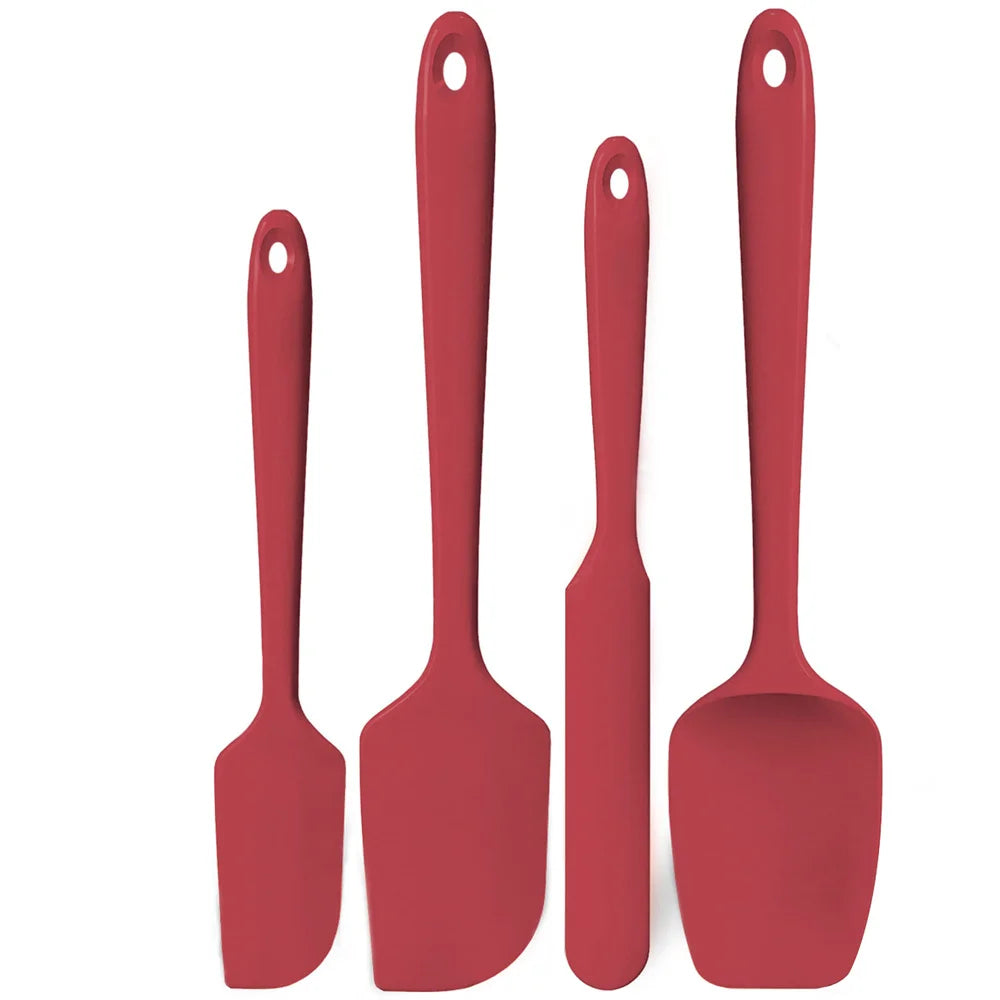 Rode siliconen spatelset – 4-delige set met stevige grip, ideaal voor bakken, koken en mixen zonder krassen.