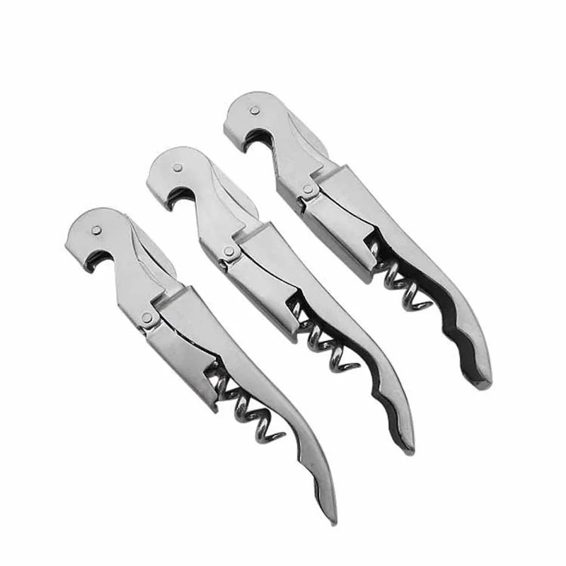 Set van 3 roestvrijstalen wijnopeners – professioneel, duurzaam en perfect voor moeiteloos openen van wijnflessen met dubbele heveltechniek.
