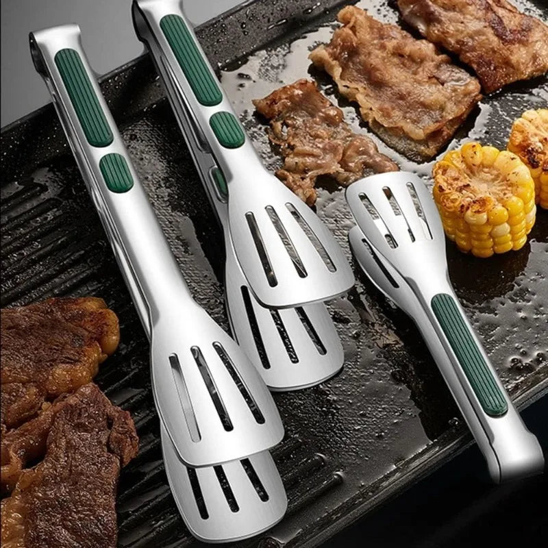 RVS BBQ tangen met antislip handgreep op grillplaat