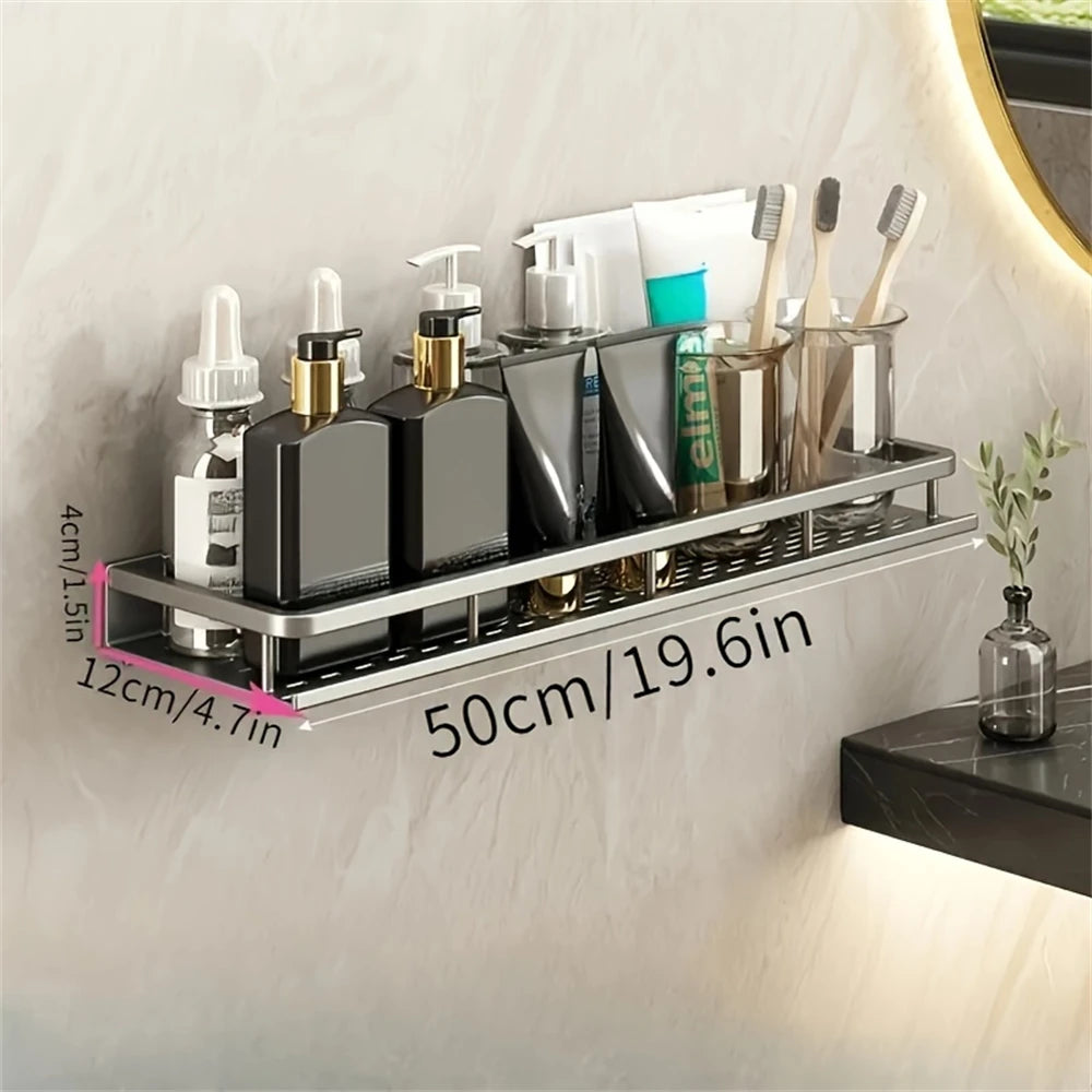 DH Multi-Functional Storage Rack 50×12×4 cm. Perfect voor badkamerbenodigdheden zoals tandenborstels, crèmes en flacons. Stijlvol en ruimtebesparend.