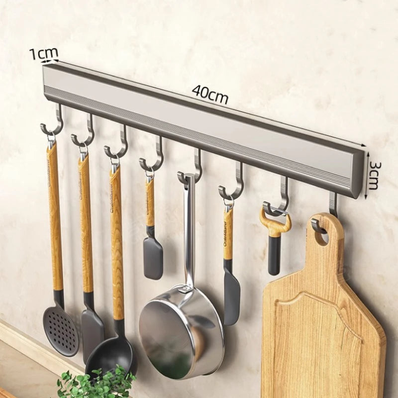 Aluminium keukenhaakrek met draaibare haken – snel en efficiënt keukentools ophangen en pakken.
