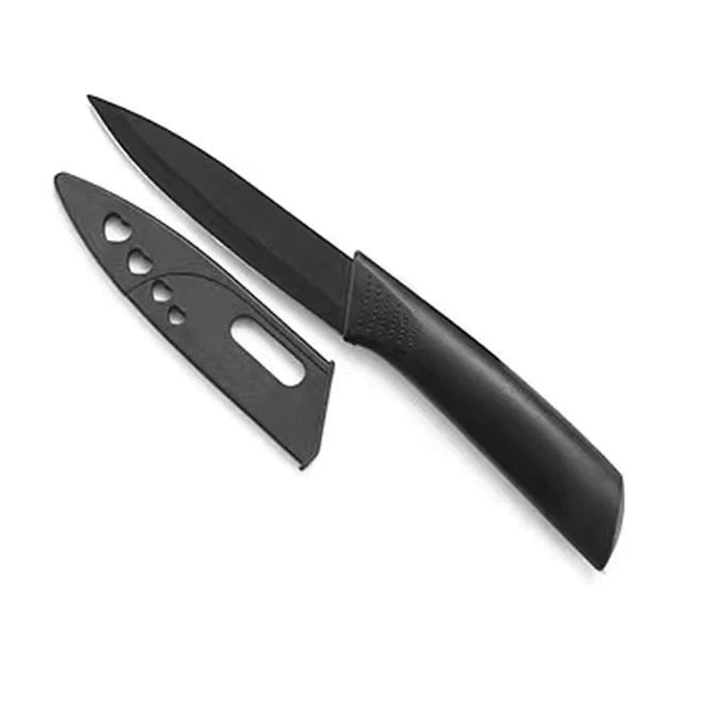 "Zwart DH schilmes met kunststof beschermhoes en ergonomisch handvat – compact keukenmes uit Black Steel messenset