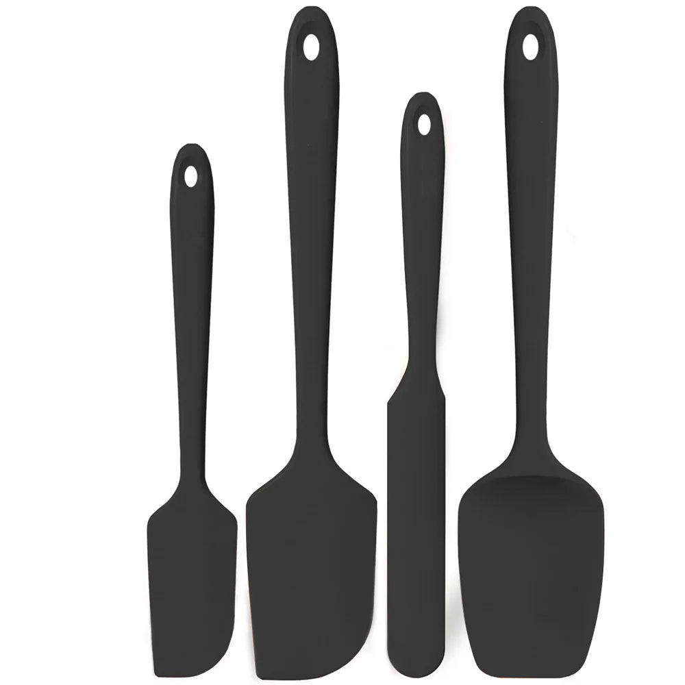 Zwarte siliconen spatelset van DHProducts – hittebestendig, flexibel en perfect voor anti-aanbak kookoppervlakken.