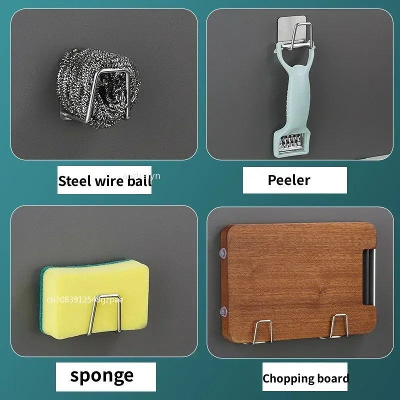 DH Wall Hooks, veelzijdig zelfklevend ophangsysteem voor schuursponsjes, dunschillers, snijplanken en keukenaccessoires. Stevig & praktisch.