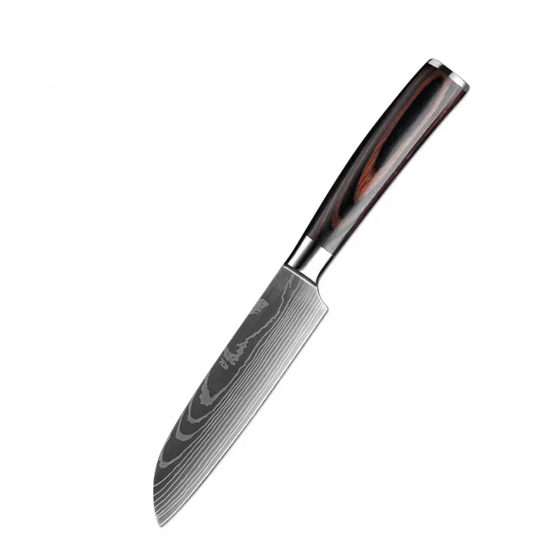 "Handgemaakt 5 inch Santoku-stijl Damascus mes met damastpatroon en ergonomisch design