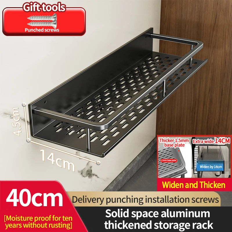 Wandrek van aluminium 40 cm breed, vochtbestendig en roestvrij kruidenrek met geperforeerde plank en montageschroeven, ideaal voor keuken of badkamer.