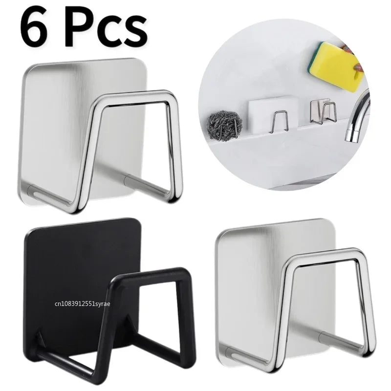 Set van 6 DH Wall Hooks, zelfklevend en sterk RVS. Ideaal voor keuken en badkamer, stijlvol ophangen van doekjes en accessoires.