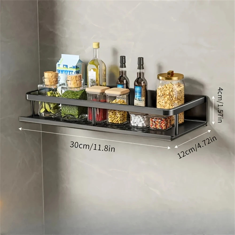 Zwart DH Multi-Functional Storage Rack van 30×12×4 cm. Ideaal voor kruidenpotten, flessen en droge ingrediënten. Compact, stevig en stijlvol wandrek.