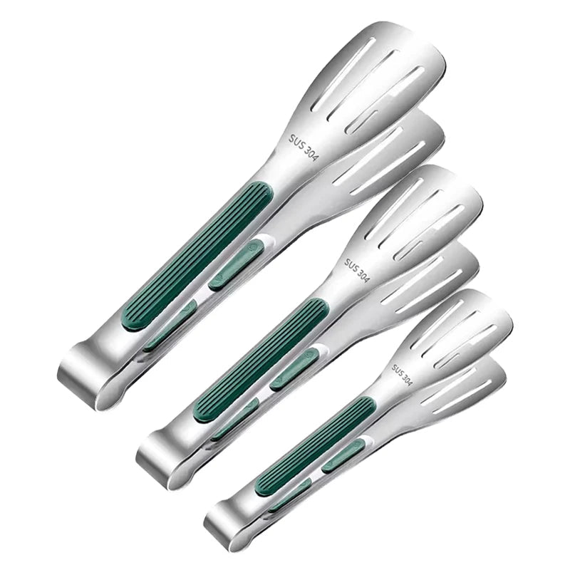 Set roestvrijstalen DH BBQ- en keukentangen met antislip handgrepen, perfect voor grillen, bakken en serveren.