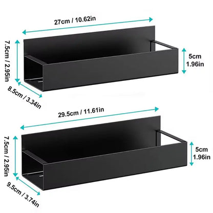 Afmetingen DH Magnetic Fridge Shelf in twee formaten: 27x8.5x7.5 cm en 29.5x9.5x7.5 cm – magnetisch rek voor koelkast of metalen wand