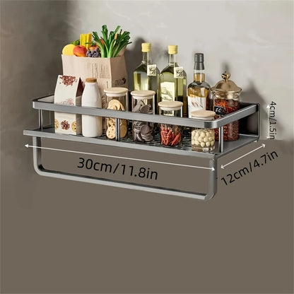 Compact DH Multi-Functional Storage Rack van 30×12×4 cm. Ideaal voor kruiden, flessen en snacks. Ruimtebesparend ontwerp met geïntegreerde handdoekhouder.