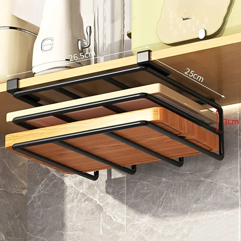 Dubbel DH Organizer Rack 26.5×25×3 cm, geschikt voor onder keukenkasten. Biedt efficiënte opslag van snijplanken of plateaus. Stevig, strak en ruimtebesparend.