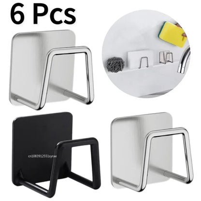 Set van 6 DH Wall Hooks, zelfklevend en sterk RVS. Ideaal voor keuken en badkamer, stijlvol ophangen van doekjes en accessoires.