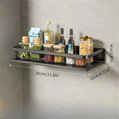 Zwart DH Multi-Functional Storage Rack van 30×12×4 cm. Ideaal voor kruidenpotten, flessen en droge ingrediënten. Compact, stevig en stijlvol wandrek.
